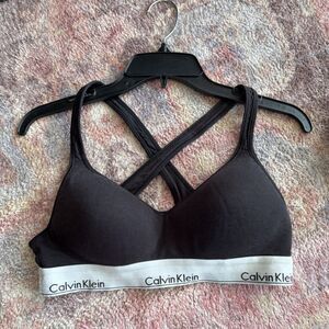 Calvin Klein Gray White Crossback Wireless Comfort Bra Lined Size L